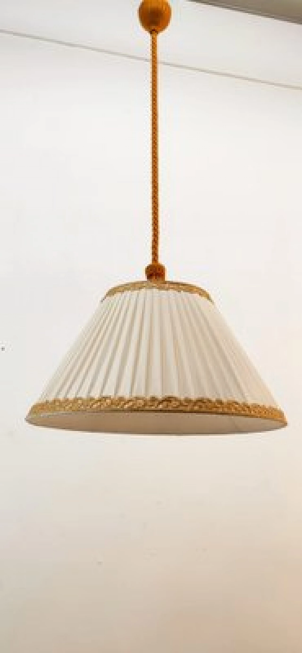 Lampada a sospensione con paralume plissettato, anni '50 1