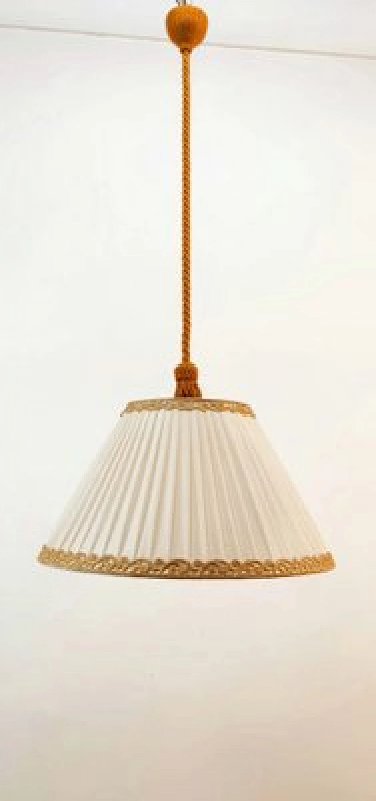 Lampada a sospensione con paralume plissettato, anni '50 2
