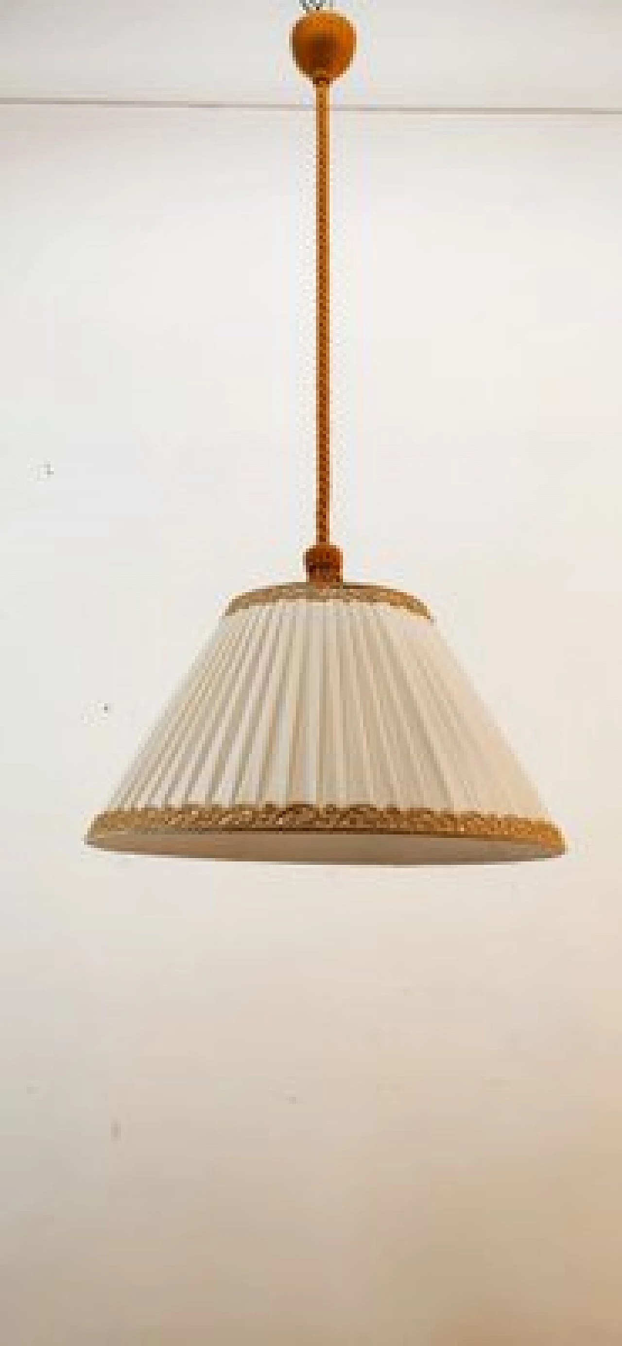 Lampada a sospensione con paralume plissettato, anni '50 4