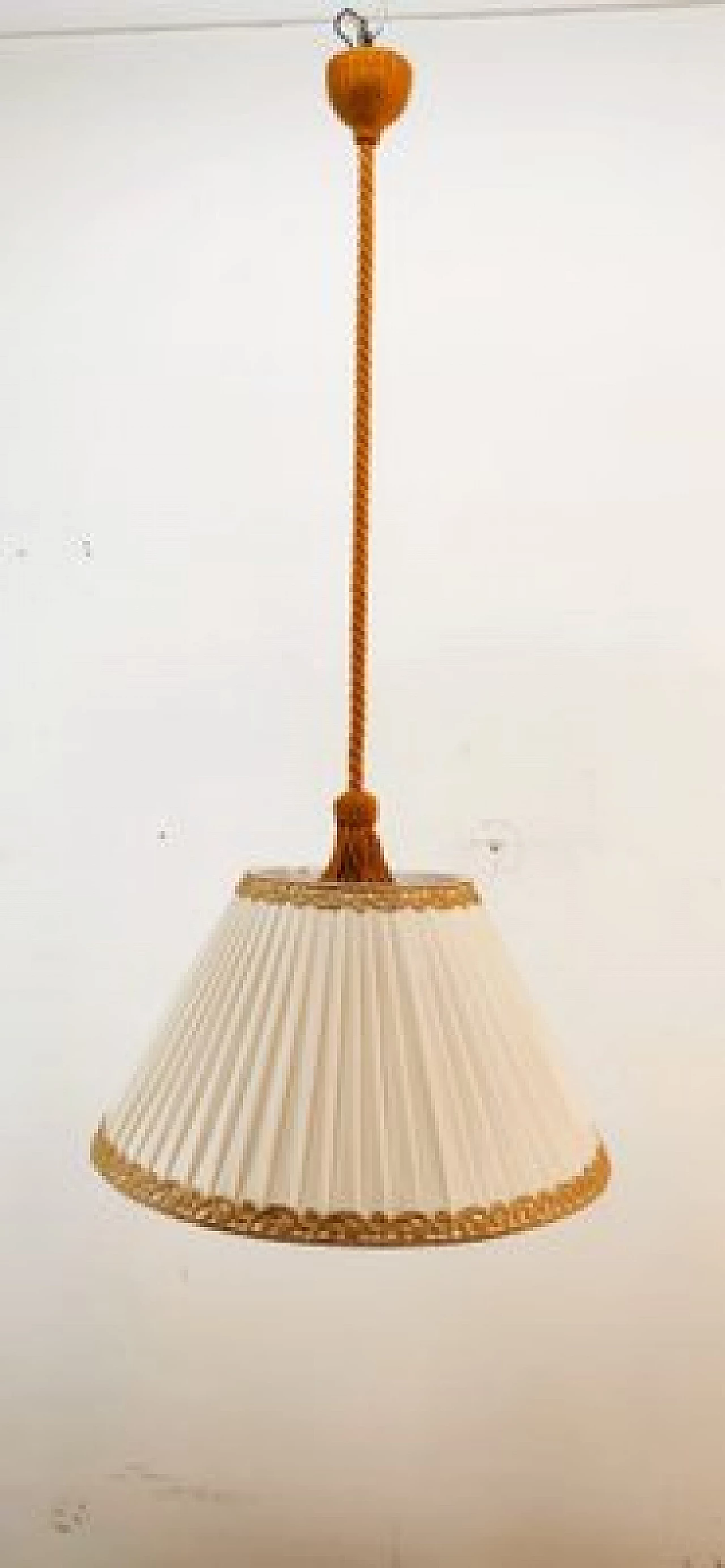 Lampada a sospensione con paralume plissettato, anni '50 8