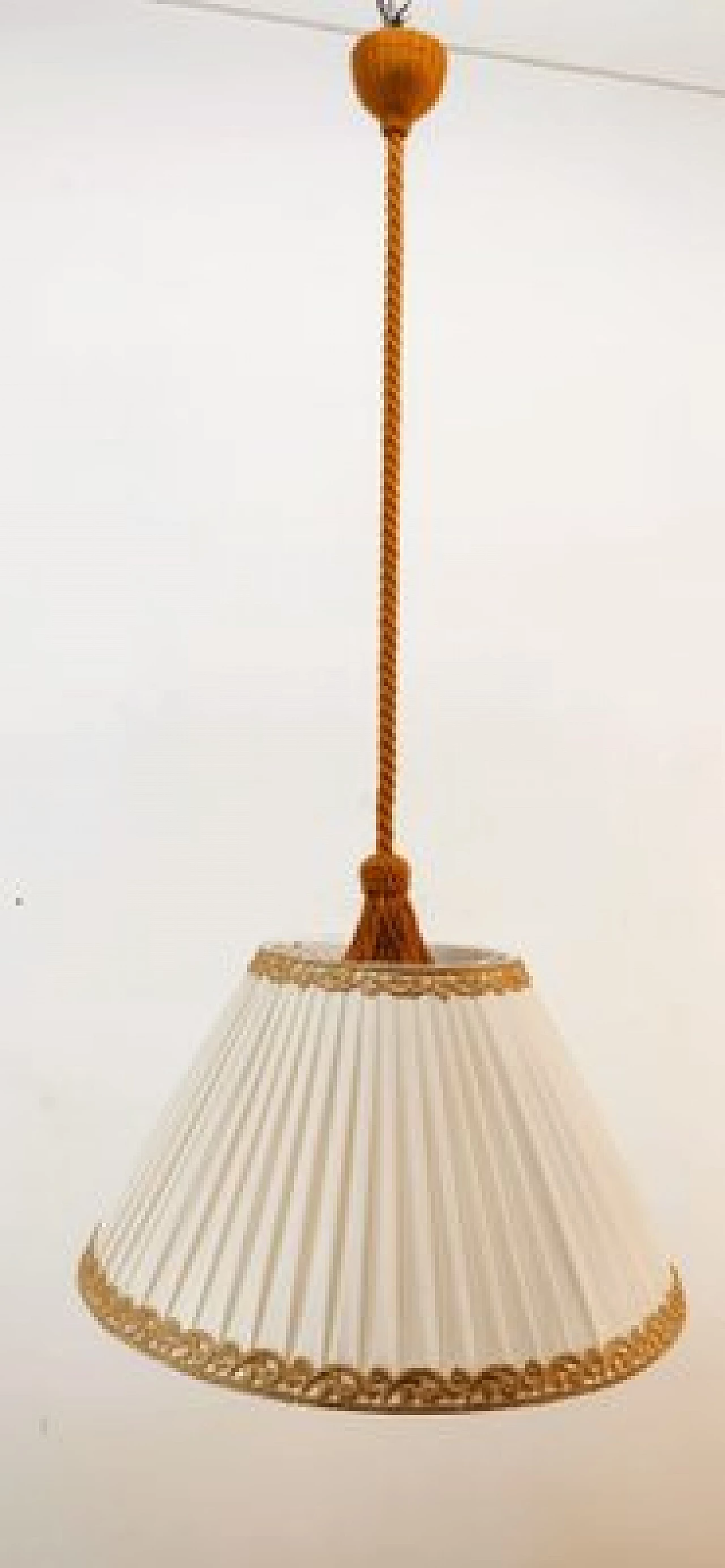 Lampada a sospensione con paralume plissettato, anni '50 9