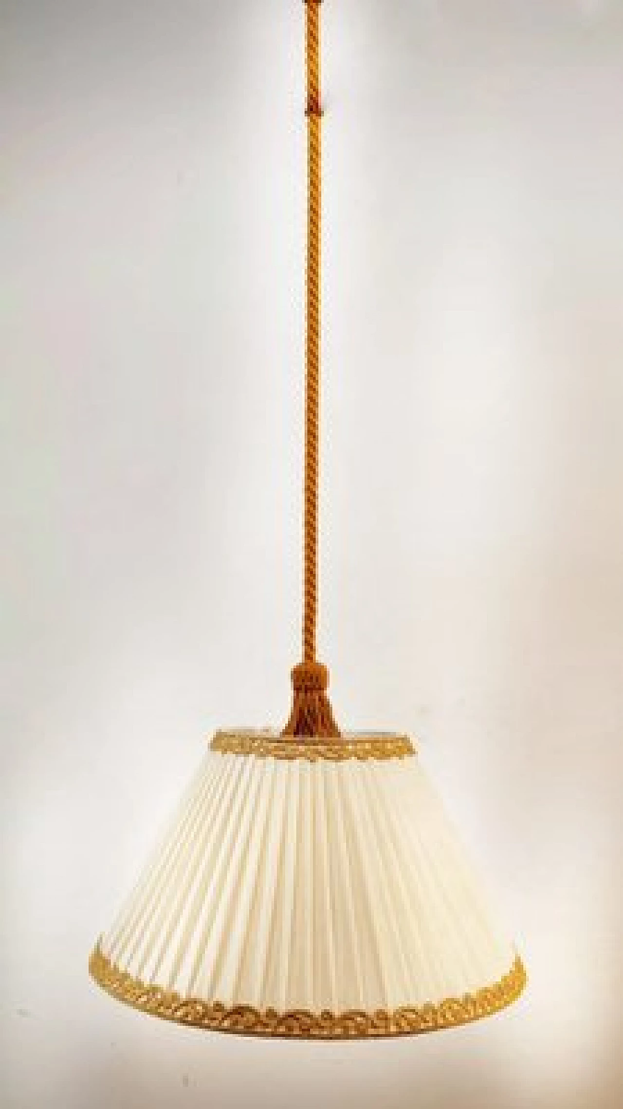 Lampada a sospensione con paralume plissettato, anni '50 14