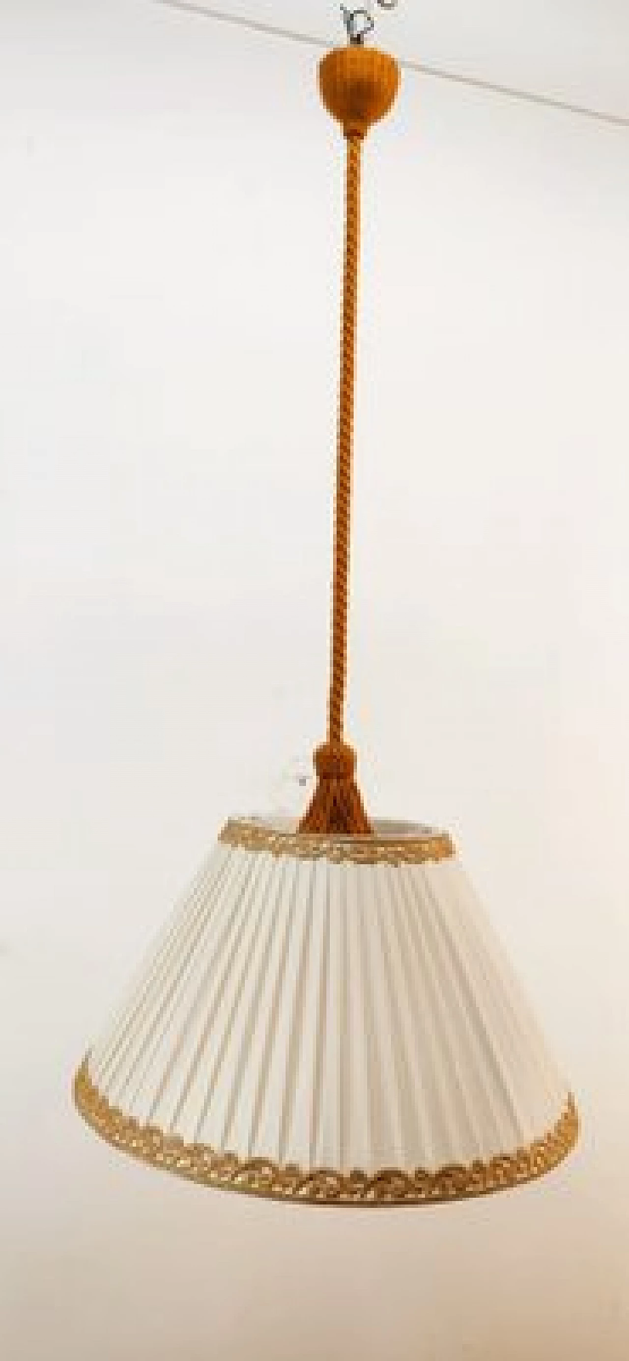 Lampada a sospensione con paralume plissettato, anni '50 19