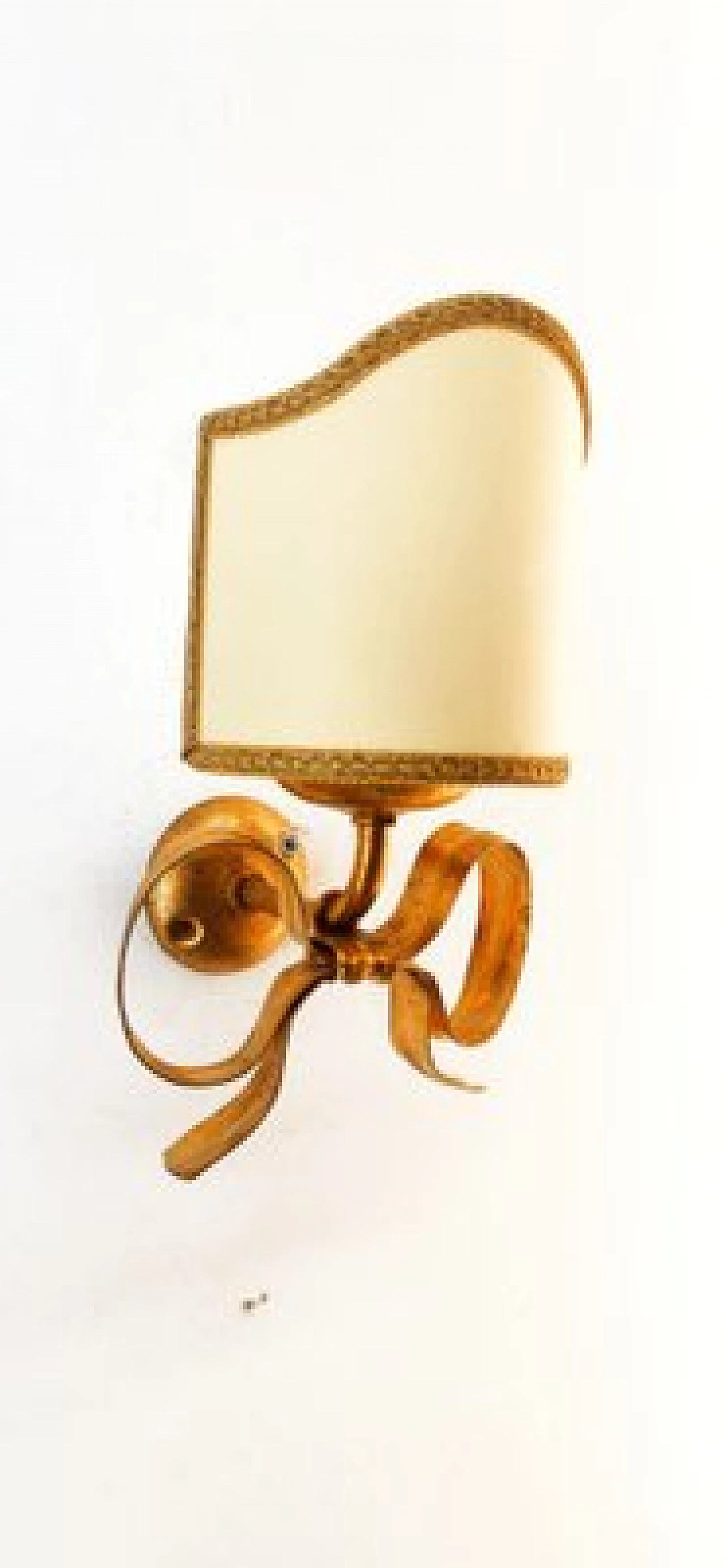 Gilded wrought iron wall light with bow by Li Puma, 1970s 3