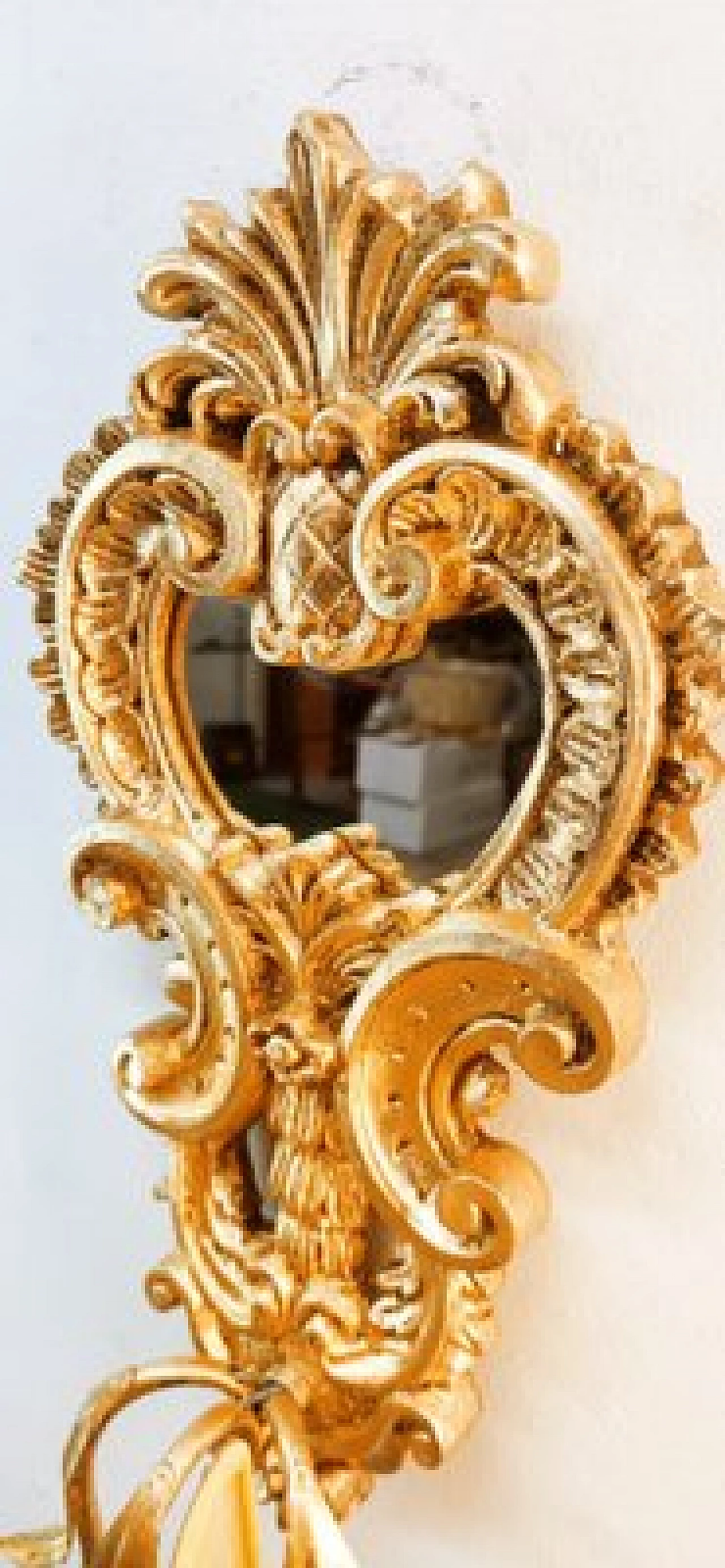 Applique a tre luci in legno dorato e pergamena con specchio, anni '60 9