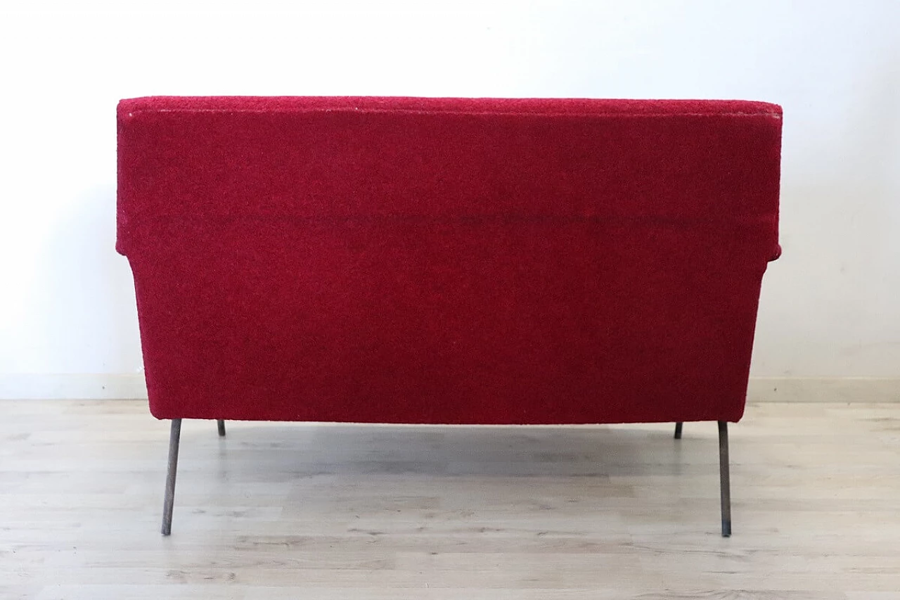 Metal frame sofa with terry cloth upholstery and red bouclé wool cover, 1950s 6