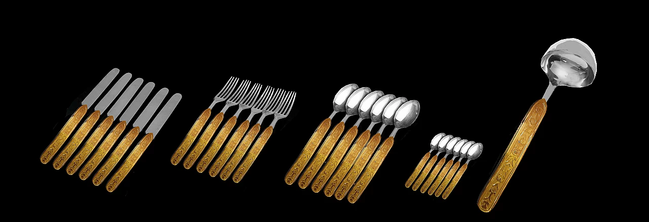 Set posate moderne in acciaio inox opaco 5 pezzi con manico quadrato