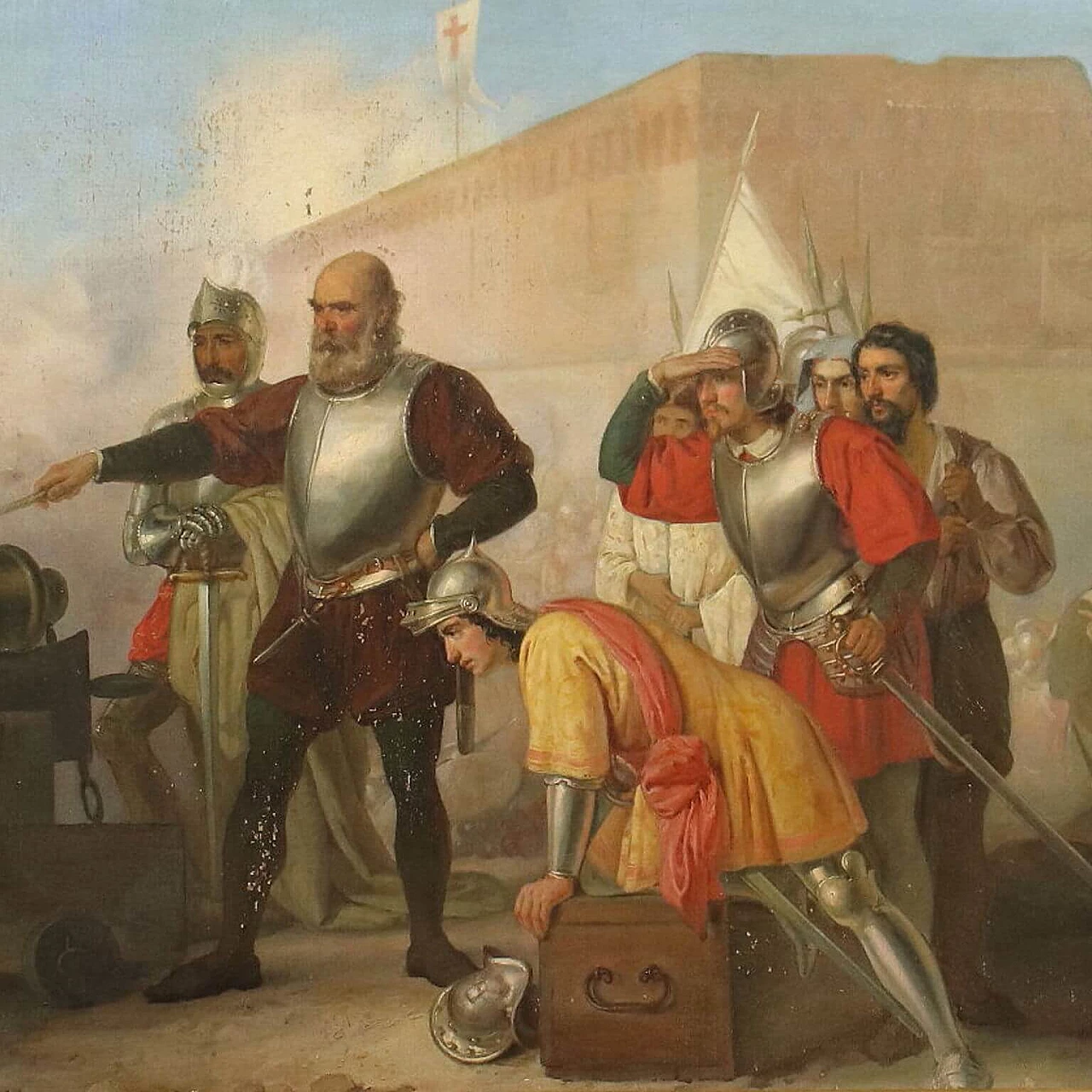 Giovanni Boni, siege scene, oil painting on canvas, 19th century 1