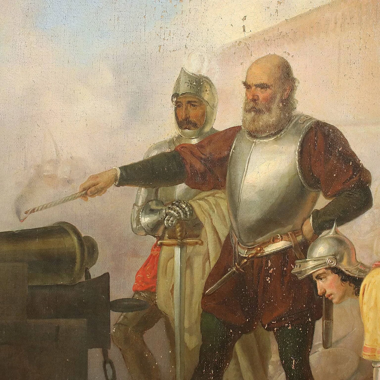 Giovanni Boni, siege scene, oil painting on canvas, 19th century 4