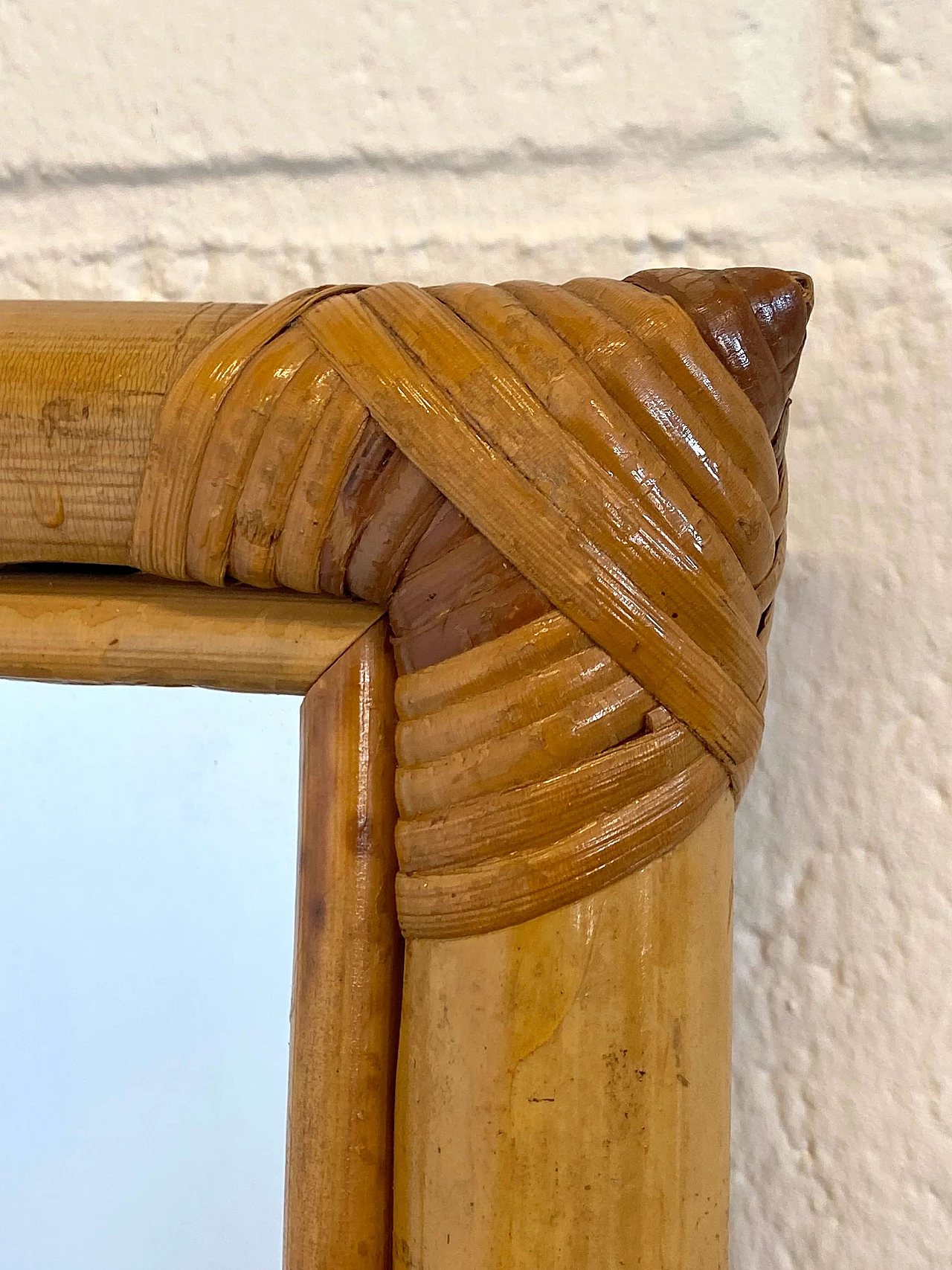 Rectangular wicker and bamboo mirror, 1970s 1