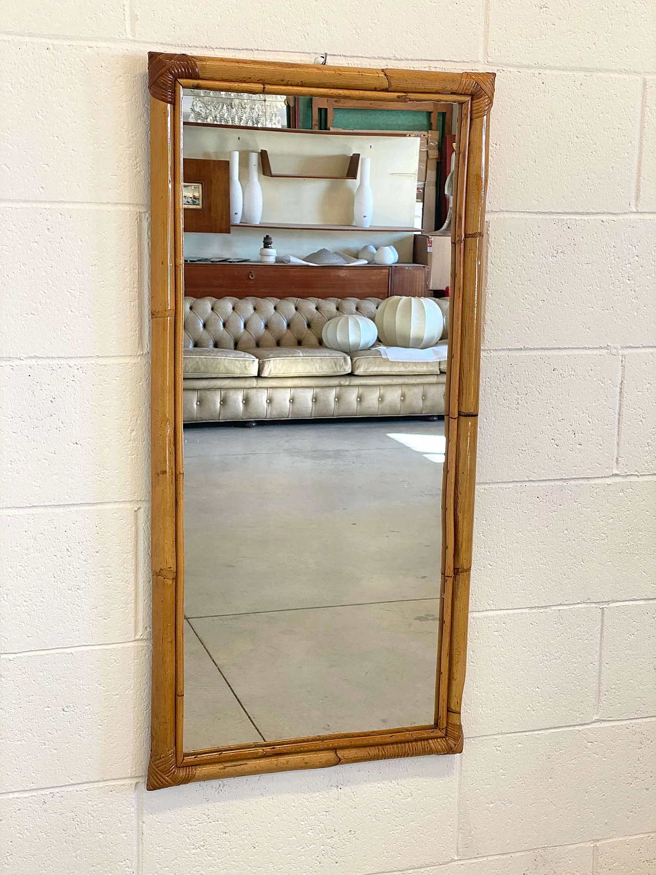 Rectangular wicker and bamboo mirror, 1970s 3