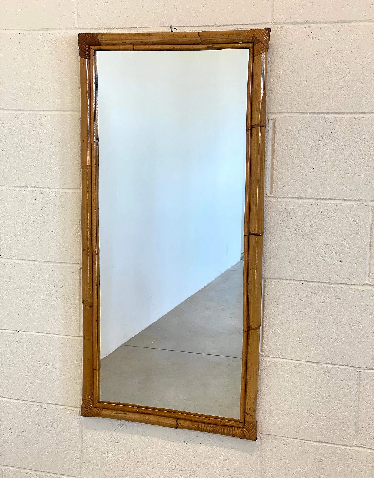 Rectangular wicker and bamboo mirror, 1970s 4
