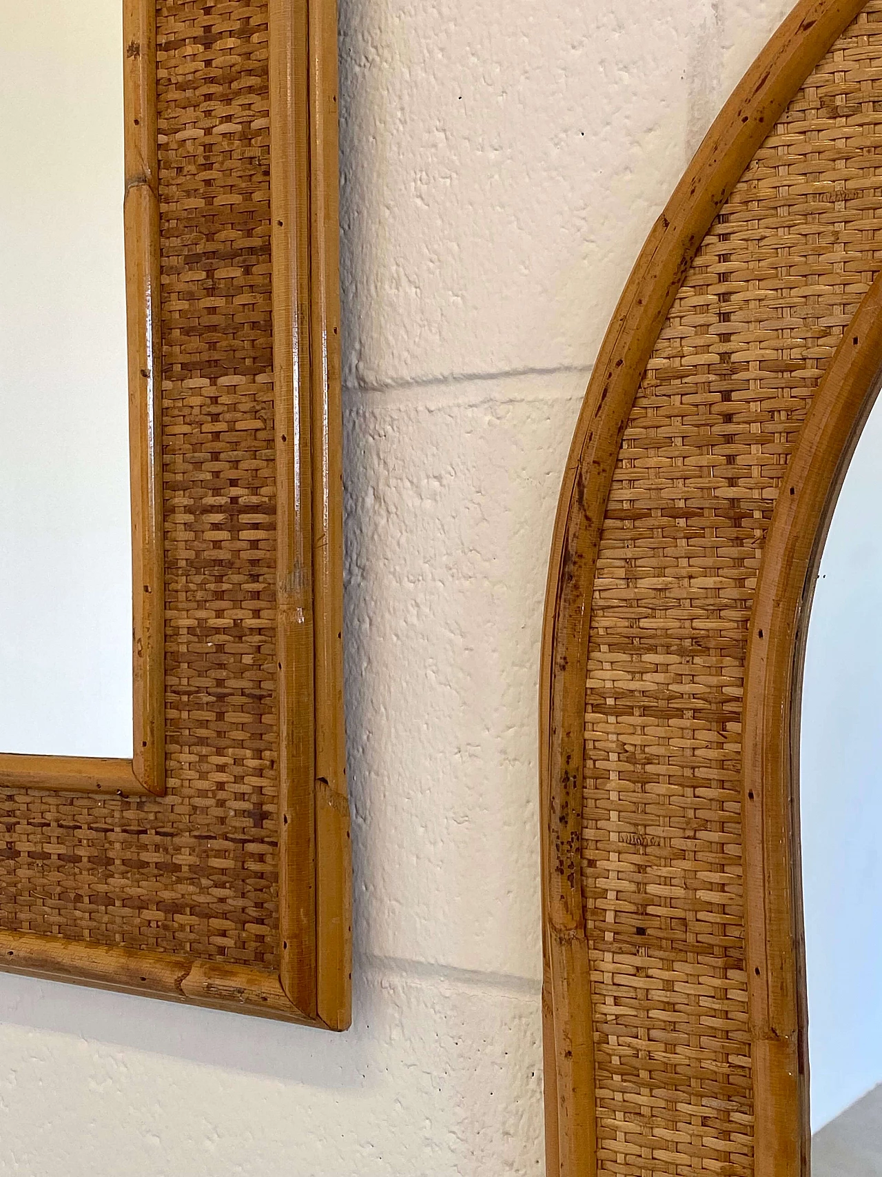 Coppia di specchiere in vimini e bambù di Dal Vera, anni '70 2