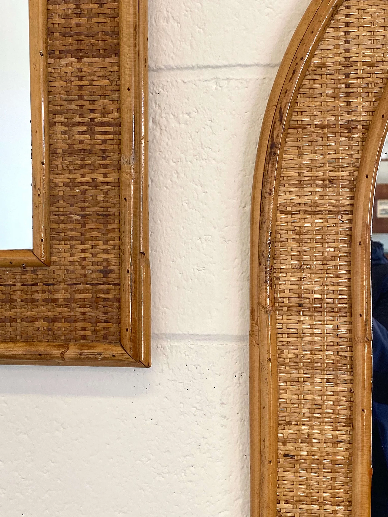 Pair of wicker and bamboo mirrors by Dal Vera, 1970s 5