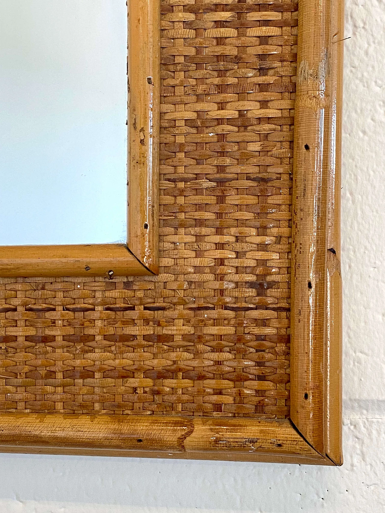 Pair of wicker and bamboo mirrors by Dal Vera, 1970s 6