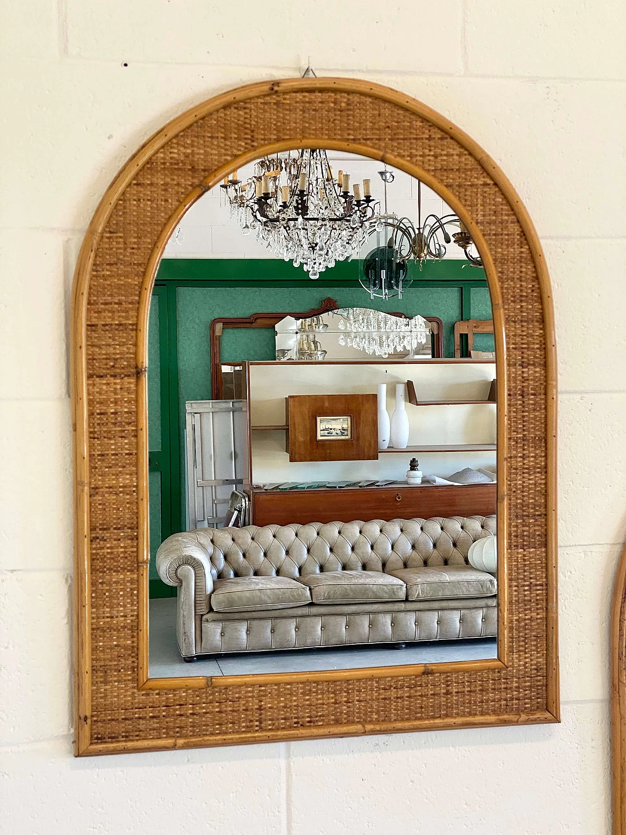 Pair of wicker and bamboo mirrors by Dal Vera, 1970s 7