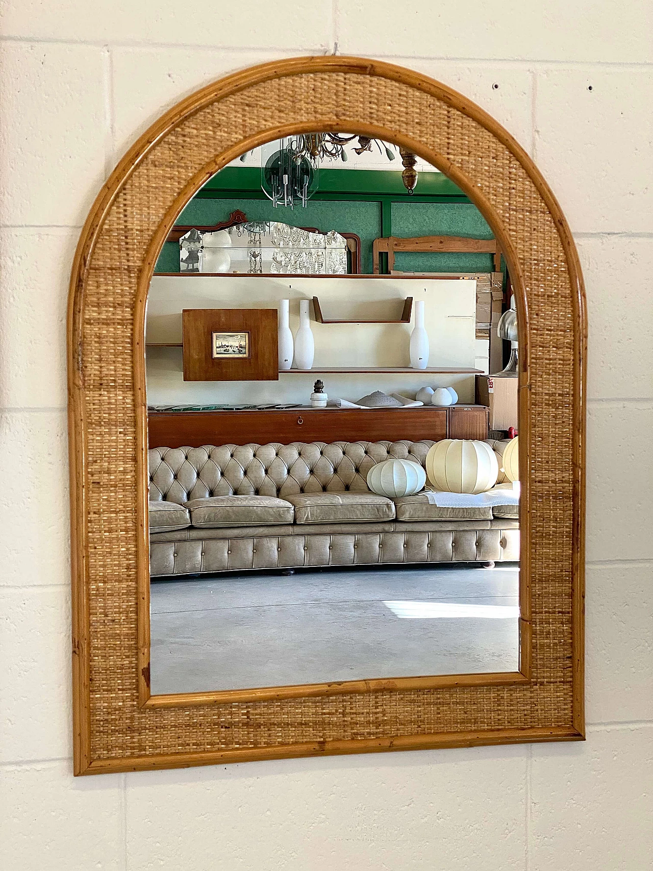 Pair of wicker and bamboo mirrors by Dal Vera, 1970s 8