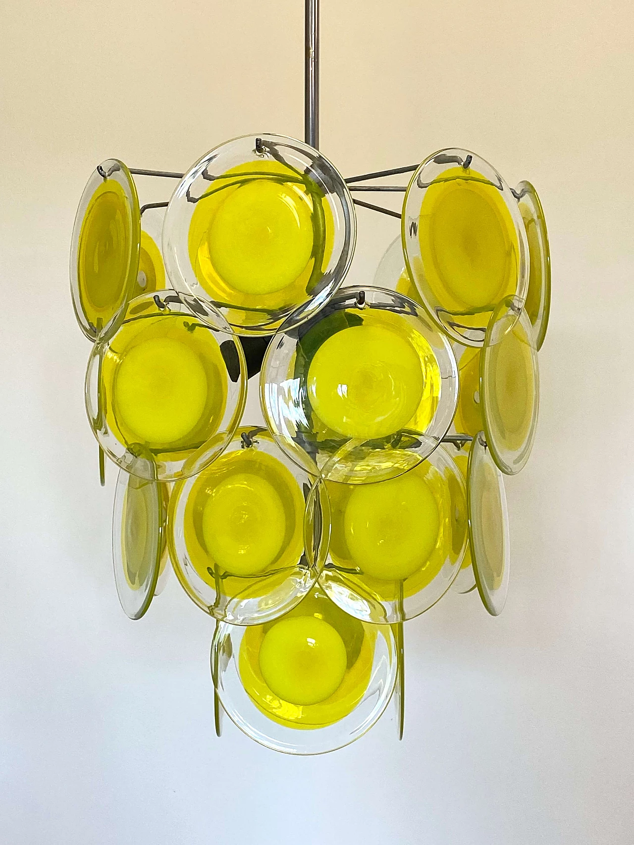 Iron and steel chandelier with glass discs by Vistosi, 1960s 1