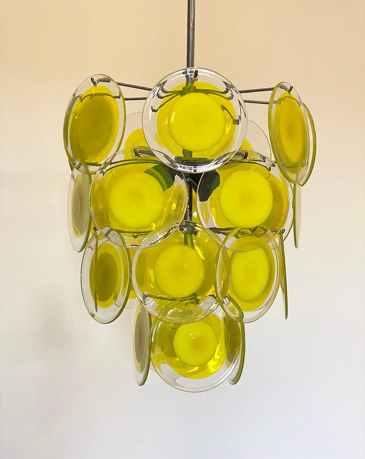 Iron and steel chandelier with glass discs by Vistosi, 1960s 4