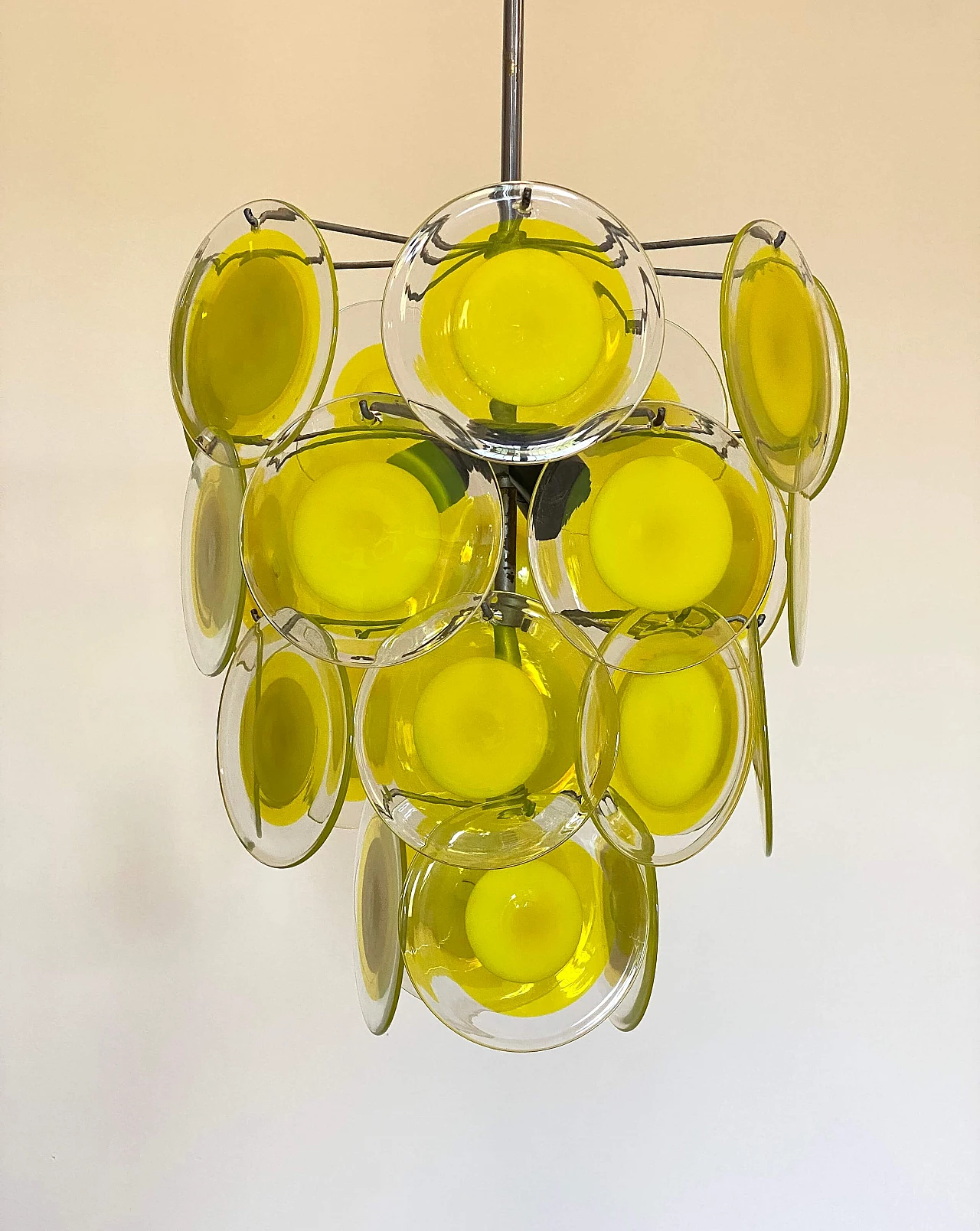 Lampadario in ferro e acciaio con dischi in vetro di Vistosi, anni '60 4