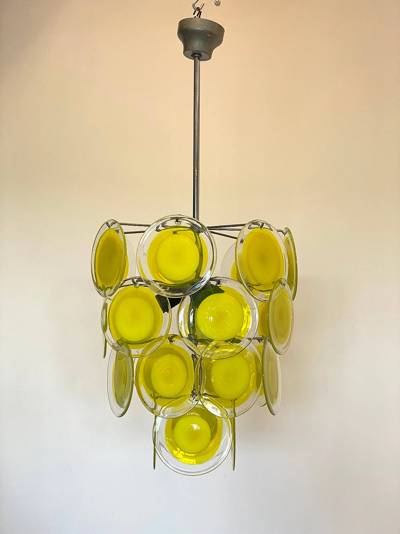 Iron and steel chandelier with glass discs by Vistosi, 1960s 11