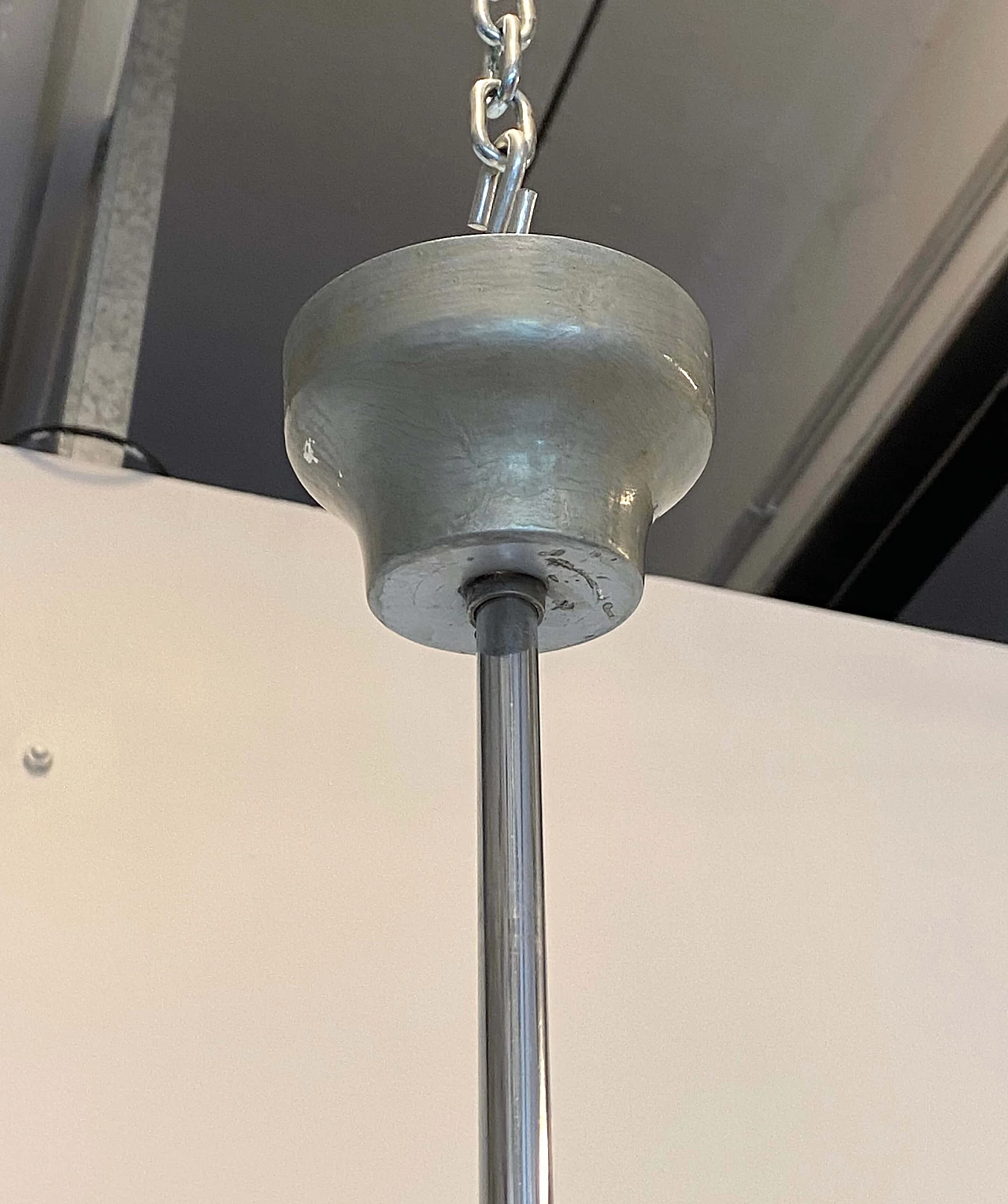 Lampadario in ferro e acciaio con dischi in vetro di Vistosi, anni '60 13