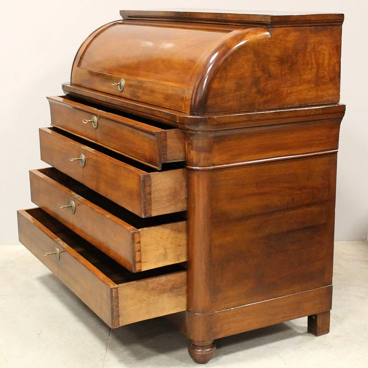 Charles X walnut Capuchin roller flap desk, first half of the 19th century 2