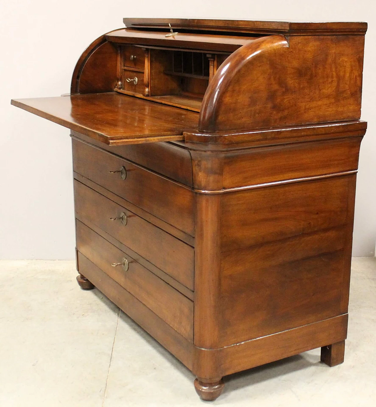 Charles X walnut Capuchin roller flap desk, first half of the 19th century 3