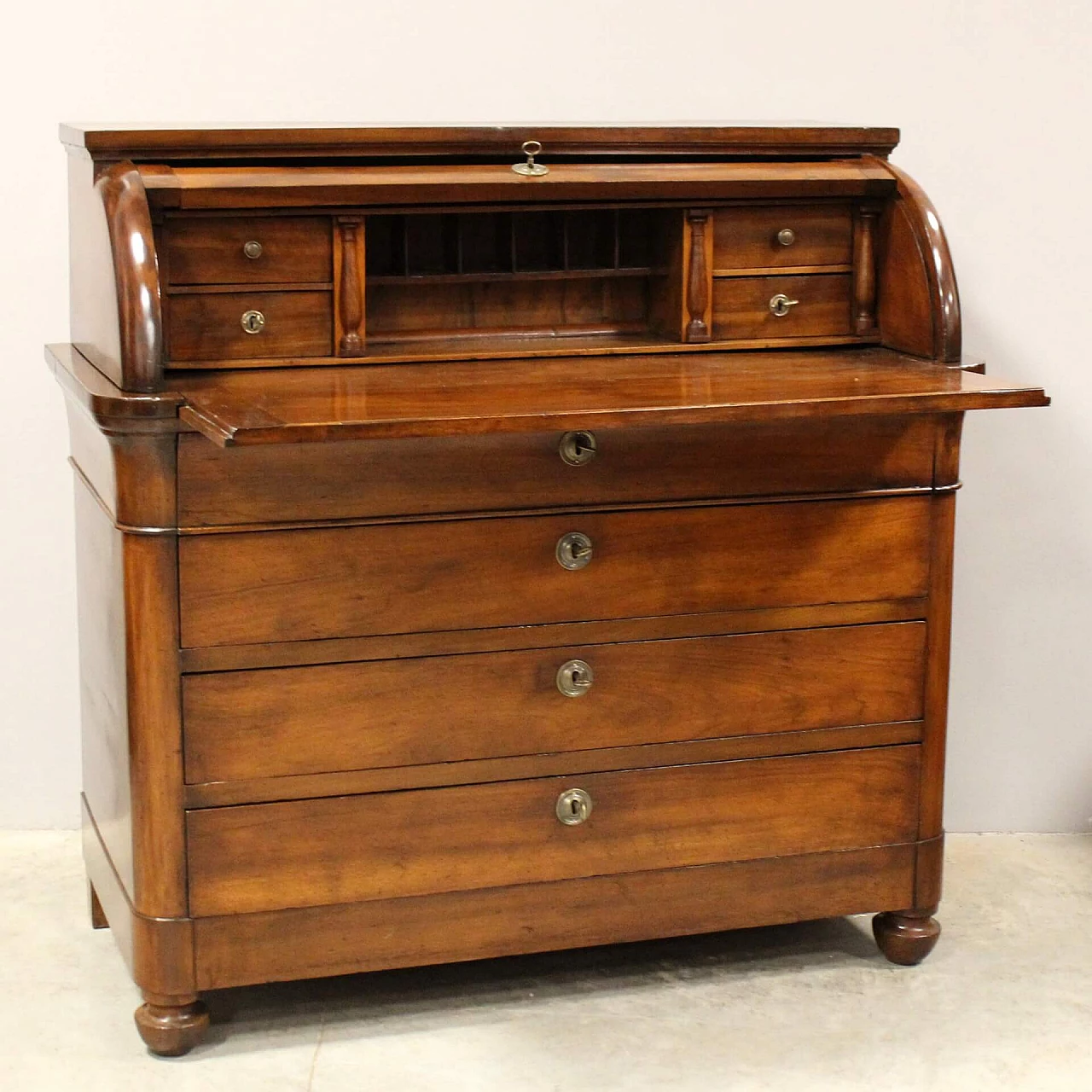 Charles X walnut Capuchin roller flap desk, first half of the 19th century 4