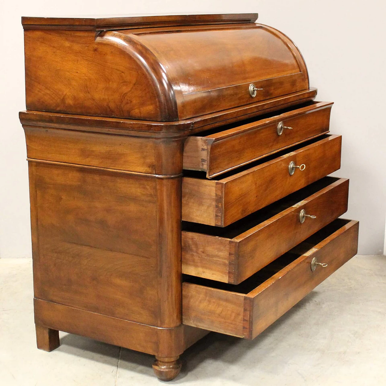 Charles X walnut Capuchin roller flap desk, first half of the 19th century 5