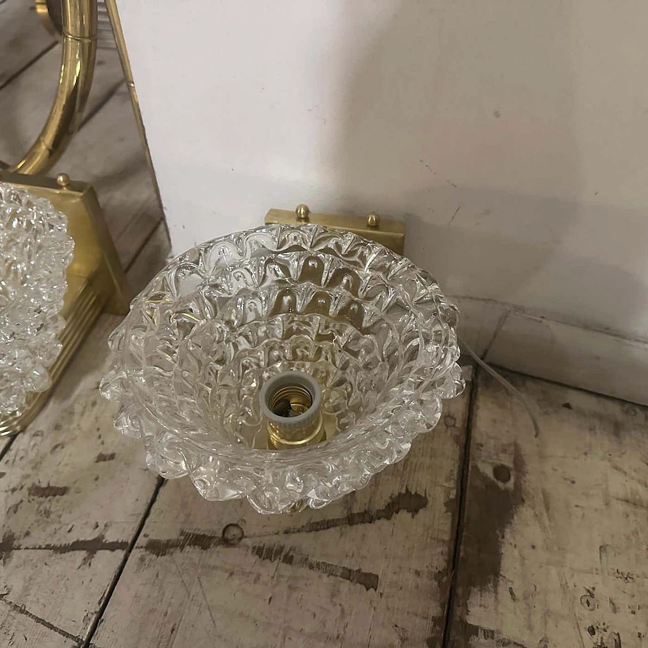 Coppia di lampade da parete in vetro di Murano rostrato in stile Barovier, anni '80 3