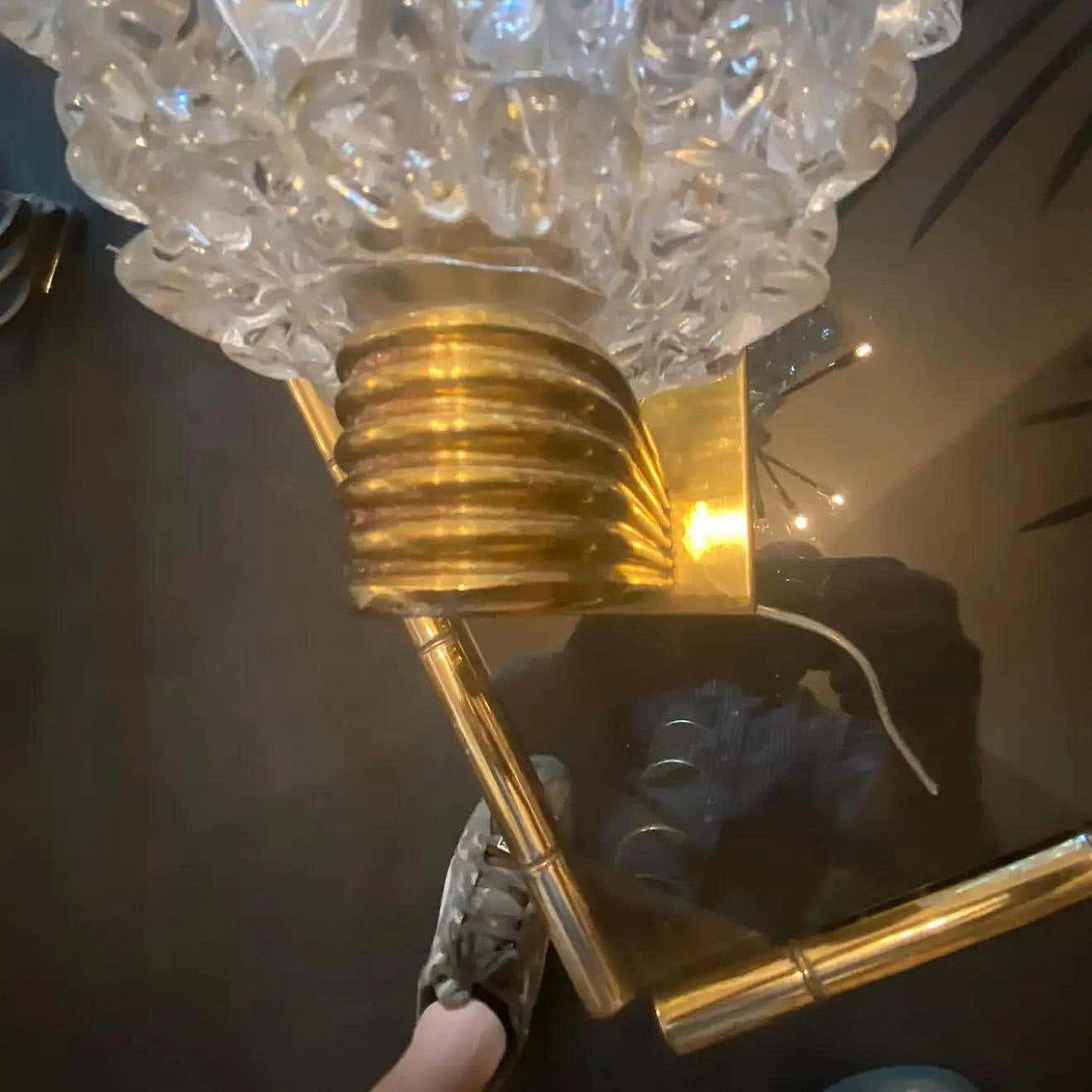 Coppia di lampade da parete in vetro di Murano rostrato in stile Barovier, anni '80 7