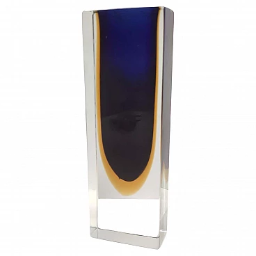Blue and yellow submerged Murano glass vase attributed to Flavio Poli, 1960s