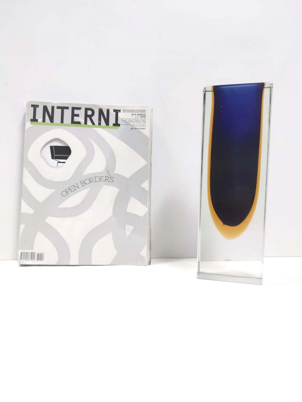 Blue and yellow submerged Murano glass vase attributed to Flavio Poli, 1960s 6