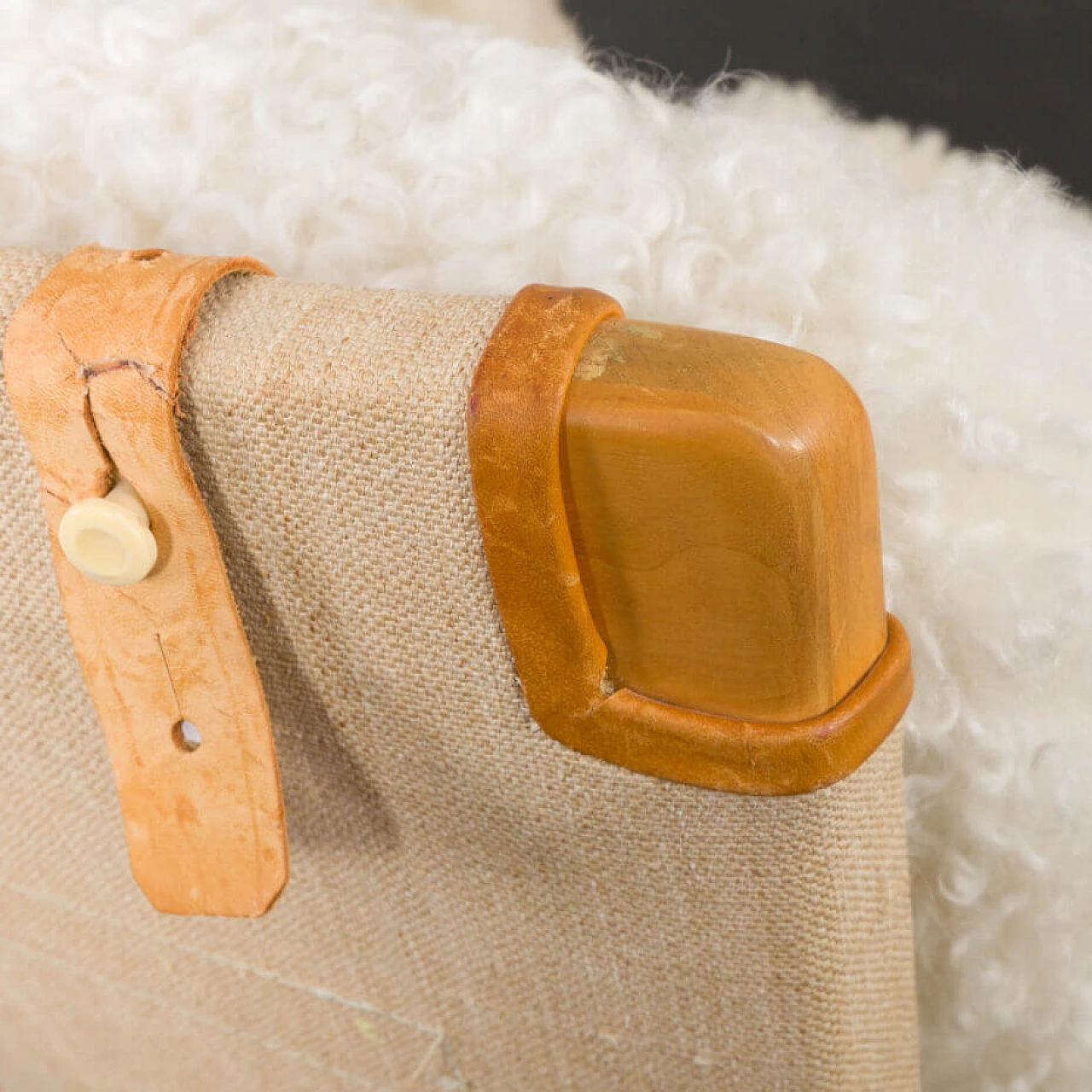 Sheepskin footstool Pernilla armchair with by Bruno Mathsson, 1960s 9