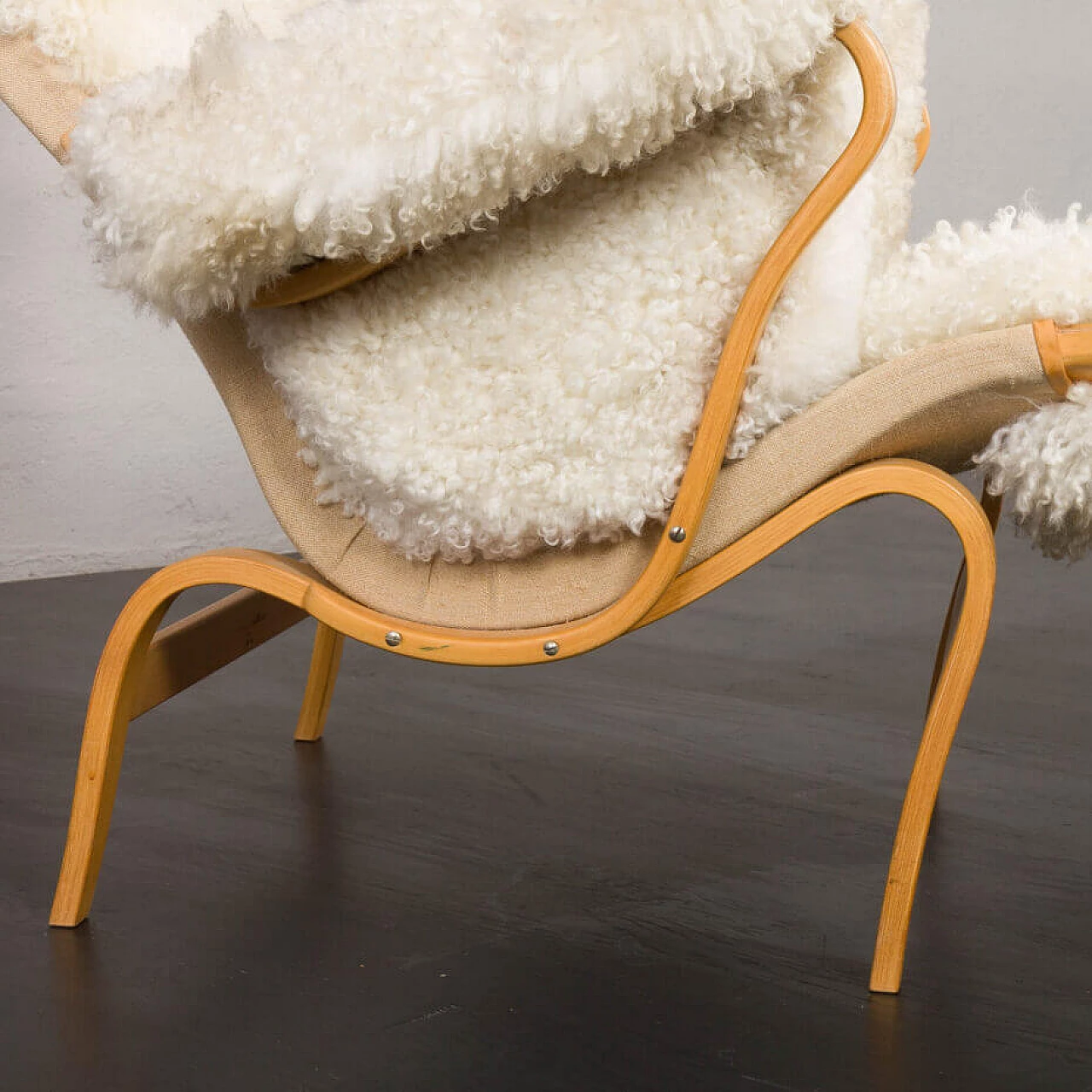Sheepskin footstool Pernilla armchair with by Bruno Mathsson, 1960s 11