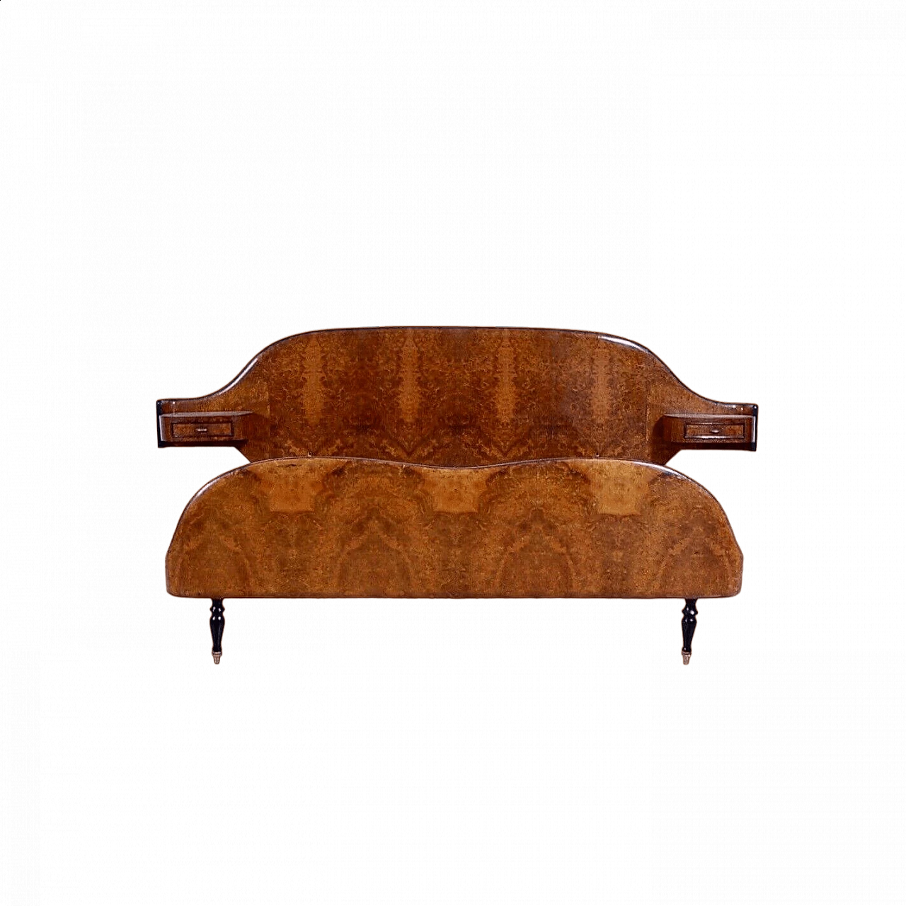 Letto matrimoniale in radica con comodini in testata, anni '60 21