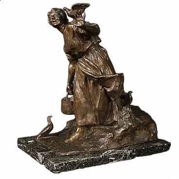 Celestino Fumagalli, peasant girl, bronze sculpture