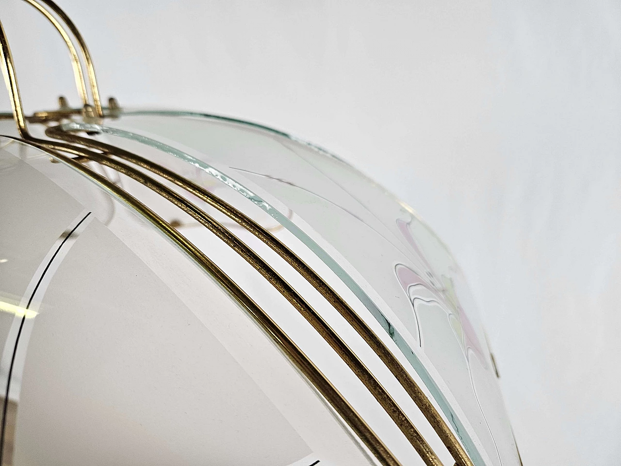 Brass and frosted glass chandelier with floral decorations in Art Nouveau style, 1970s 9