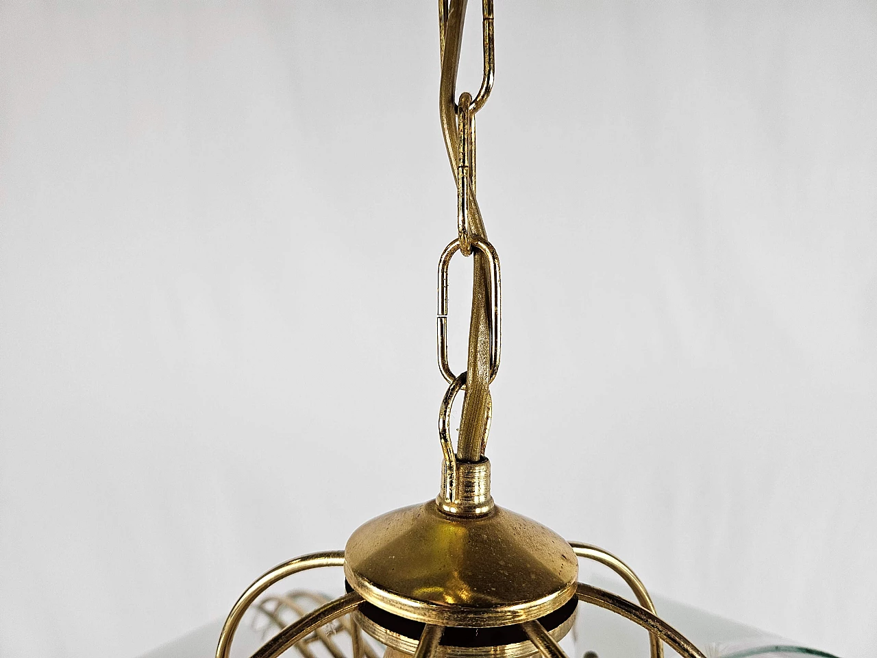 Brass and frosted glass chandelier with floral decorations in Art Nouveau style, 1970s 15