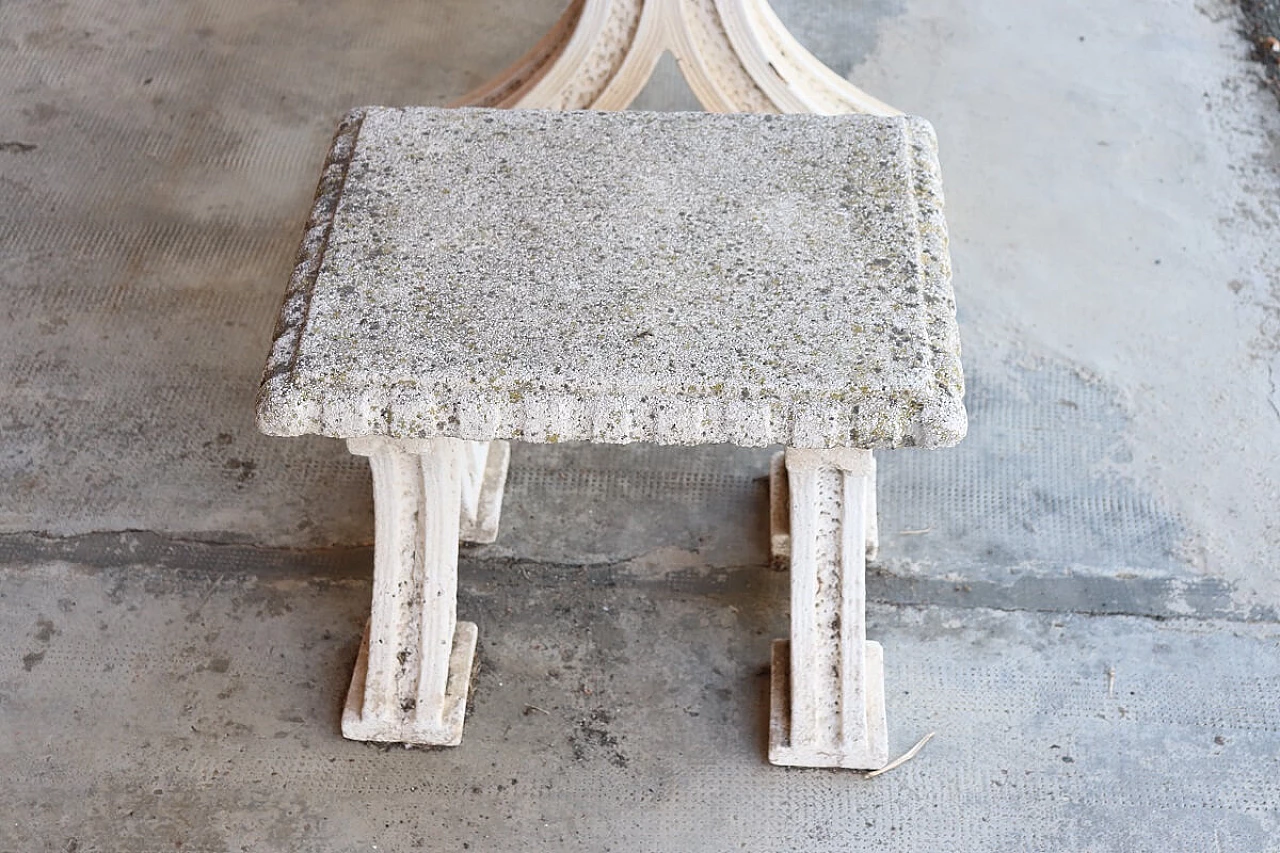 Tavolo e coppia di sgabelli in graniglia e cemento, anni '20 2