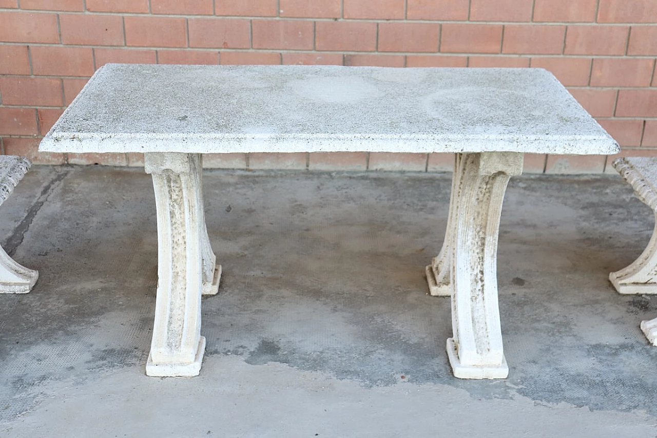 Table and pair of stools in grit and concrete, 1920s 4