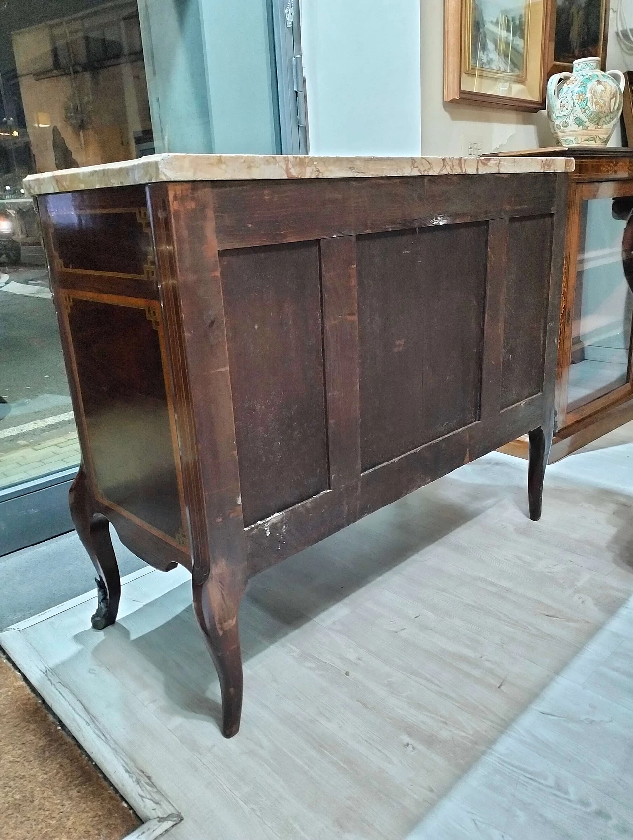 Comò Napoleone III in mogano, ebano e bois de rose a tre cassetti, metà '800 8