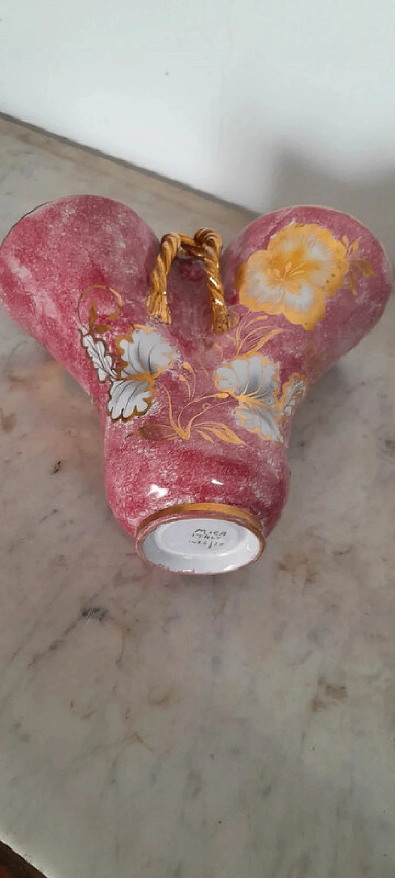 Pink and gold hand-painted Mica vase, mid-20th century 2