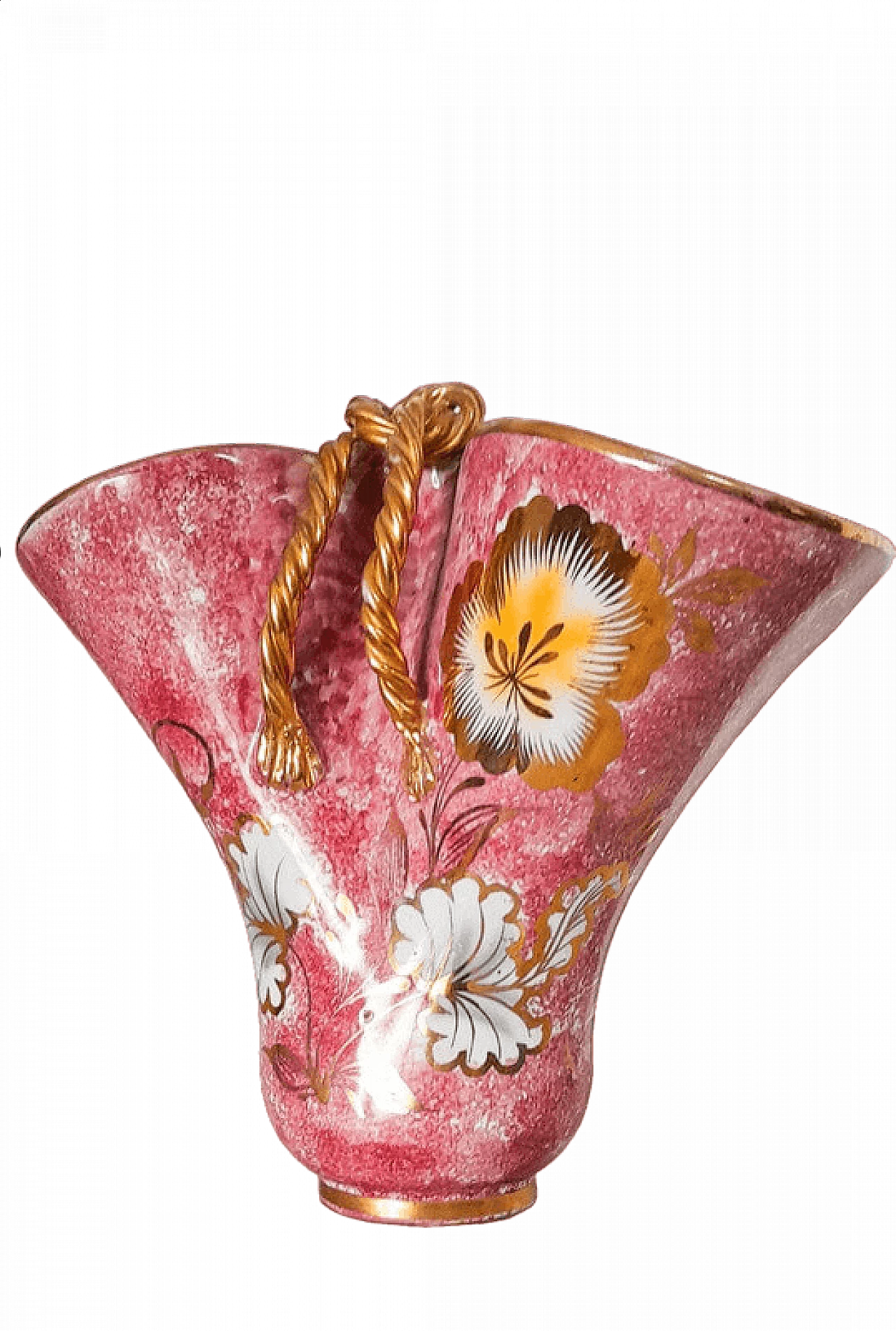 Pink and gold hand-painted Mica vase, mid-20th century 11