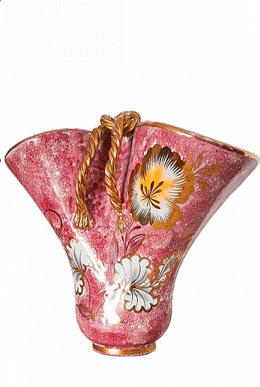 Pink and gold hand-painted Mica vase, mid-20th century