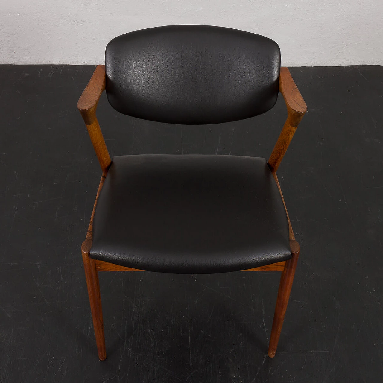 Sedia in palissandro e pelle anilina nera modello 42 di Kai Kristiansen, anni '60 13