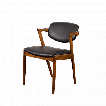 Rosewood and black aniline leather chair model 42 by Kai Kristiansen, 1960s