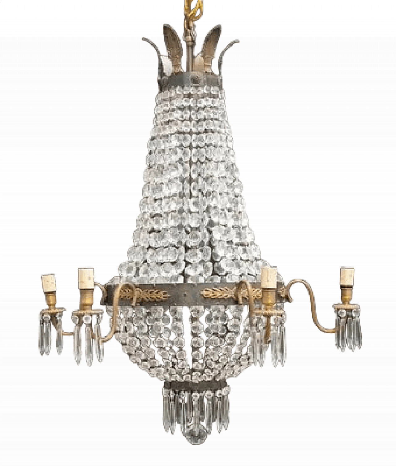 Lampadario in ottone brunito e vetro, anni '50 14