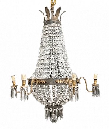 Burnished brass and glass chandelier, 1950s